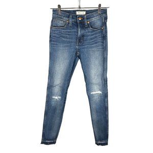 Madewell SIZE 25 9” High Rise Skinny Blue Jeans Distressed Raw Released Hem